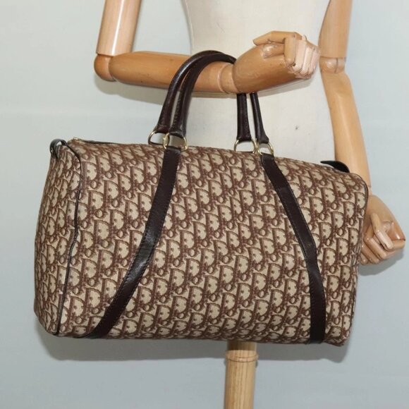 Christian Dior Trotter Canvas Boston Bag Brown Gold Auth 131686 - Picture 1 of 16